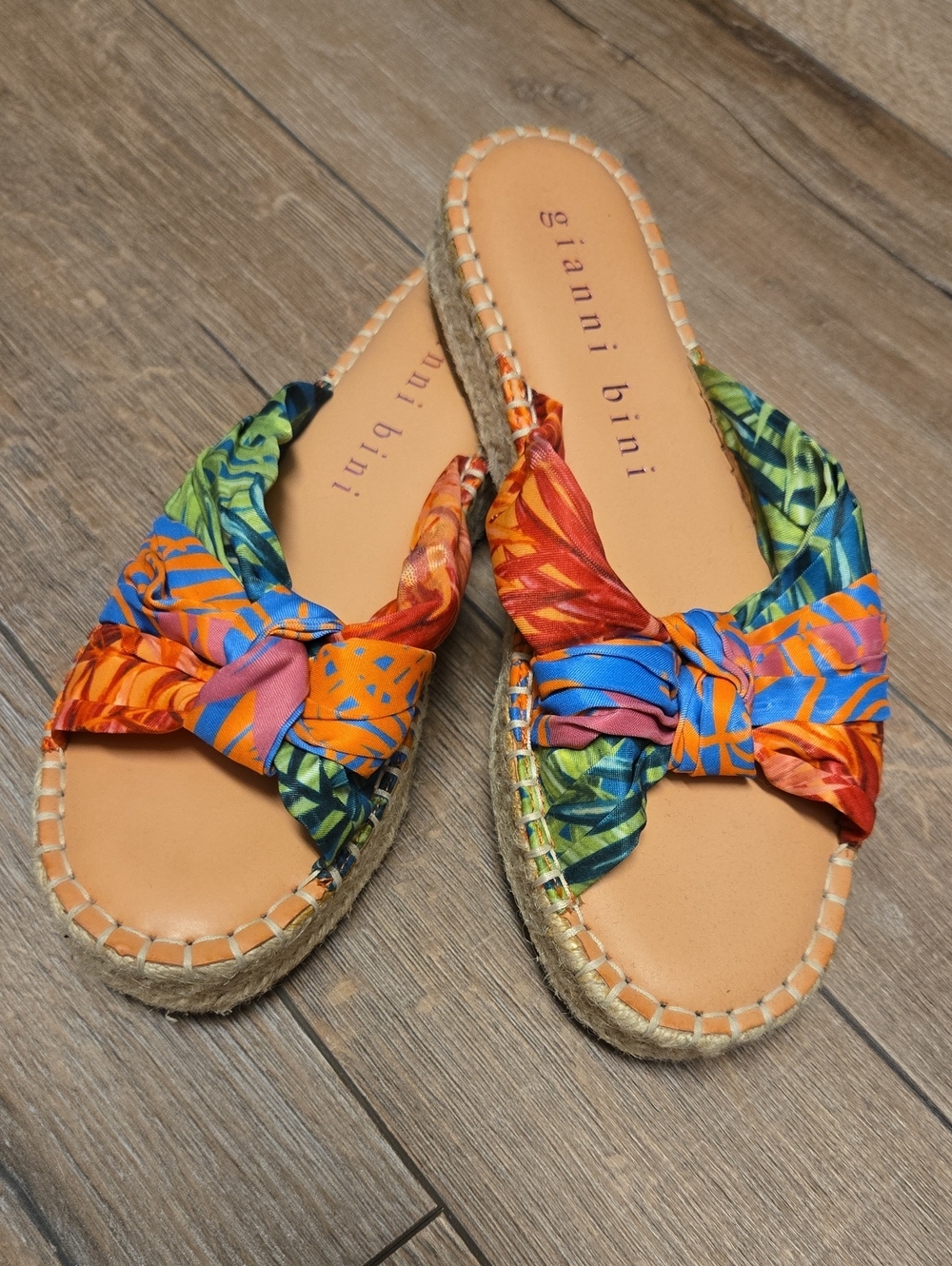 Gianni Bini Multicolor Knotted Espadrille Slides - Orange, Blue, Green, Pink